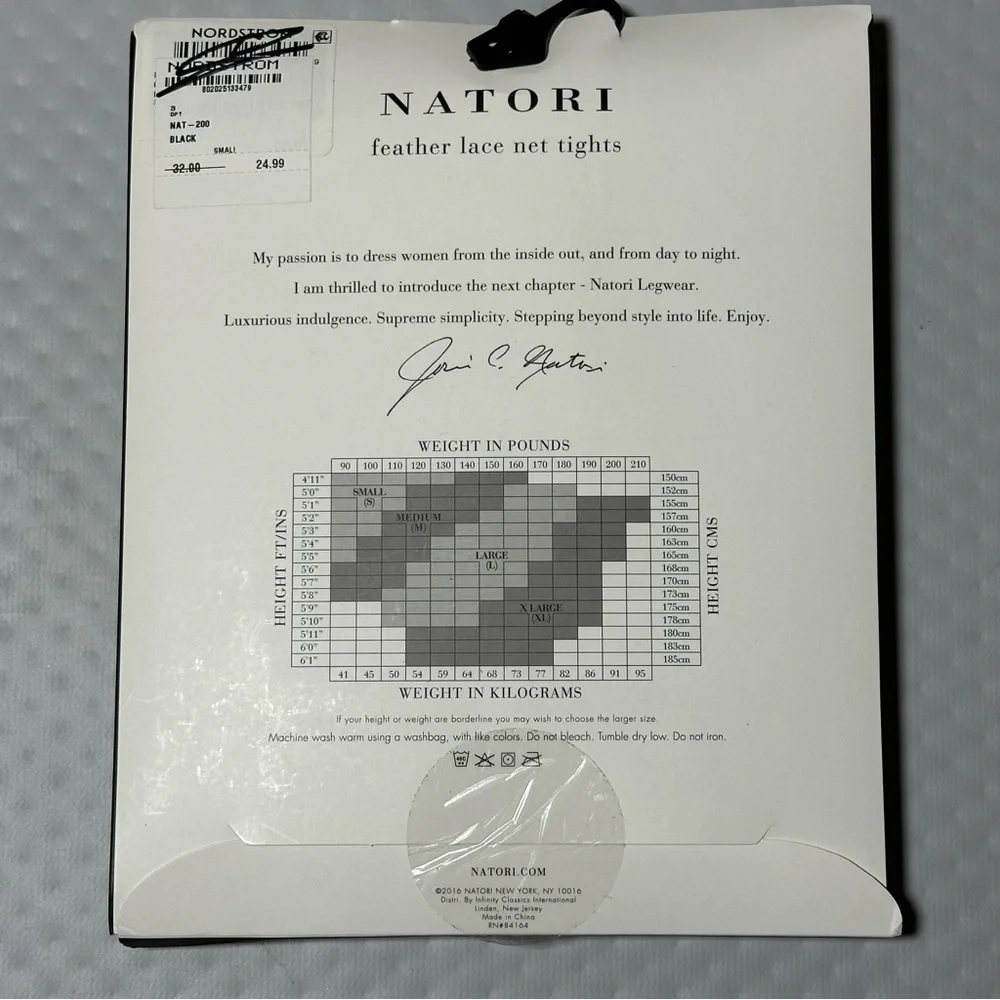 Natori Feather Lace Net Tights Black Small S‎ Fishnet Hosiery Nordstrom New